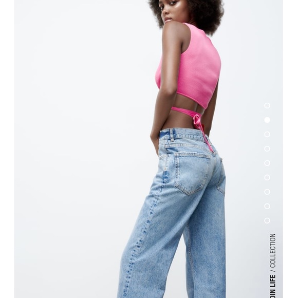 ZARA Knotted crop tie front and belly pink top - Picture 3 of 10